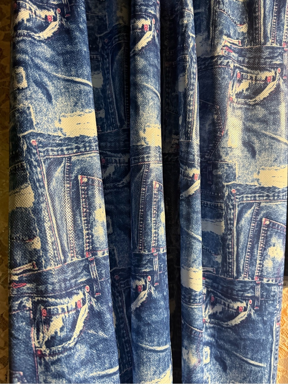 Denim print spandex vintage fabric 2 yards swimwear bodycon deadstock